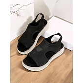 halpa Vapaa-ajan sandaalit-Naisten hengittävät neulotut slip-on sandaalit – rennot avokärkiset mukavat jalkineet kesäkävelyyn, rennon retkille ja matkoille