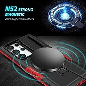 お買い得  サムスン用ケース-Samsung Galaxy S24 Ultra Plus S24 FE S23 Ultra Plus S22 Plus Ultra用電話ケーススタンドホルダー付きマグネットサポートワイヤレス充電レトロPC