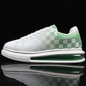 abordables Occasionnel-Baskets tendance à carreaux blancs et verts pour hommes avec semelle coussinée - chaussures décontractées élégantes pour le printemps et l&#039;été
