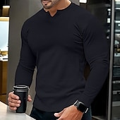 economico T-shirt in maglia a coste-Per uomo Maglietta Maglietta a Maglia a Coste Camicia a Maniche Lunghe Manica Lunga Scollo a V Estate Semplice Striscia di Fossa Moda Designer Essenziale Lavoro a maglia Vacanza Streetwear Uscire