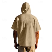 cheap Business Casual-Men&#039;s Shirt White Cotton Shirt Casual Shirt Button Up Shirt Cotton Shirt Plain Vacation Street Black White Khaki Gray Short Sleeve Hooded Summer Clothing Apparel Button-Down