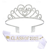cheap Graduation Decoration-Graduation Party Supplies Kit, Glittered Metal Graduation Princess Grad Crown Tiara, Class of 2025 Graduate Sash, Rhinestone Letter Headpiece, Alloy Tiara and Sash Set
