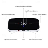 levne Bluetooth pomůcky-b6 bluetooth 5.0 vysílač přijímač 2v1 adaptér, bezdrátový audio adaptér aux 3,5mm jack rca stereo hudba do auta sluchátka reproduktor tv pc