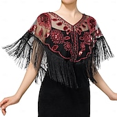 cheap Shawls &amp; Wraps-Retro Vintage Roaring 20s 1920s Scarf Wrap Shawls The Great Gatsby Flapper Girl Sequins Tassel Fringe Fancy Dress Women&#039;s Carnival Wedding Evening Party Masquerade Adults&#039; Shawl
