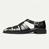cheap Premium Leather Sandals-Premium Leather Fisherman Sandals with Buckle Detail - Stylish Choice for Outdoor Activities and Social Gatherings