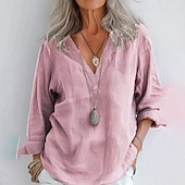 economico Camicie-Per donna Camicia Blusa Camicie di cotone e lino Semplice Moderno Casual Manica Lunga Scollo a V Top Regolari Quotidiano Uscire Bottoni Giallo Rosa Cachi Grigio Estate