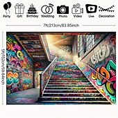 billige kunsttepper-Graffiti Bygning Trapper Henger Tapestry Veggkunst Stor Tapestry Mural Dekor Fotograf Bakgrunnsdekkende Teppe Gardin Hjem Soverom Stue Innredning