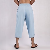 billiga Klassisk-Herr Capribyxor Shorts Linne Shorts Sommarshorts Beach Shorts Snörning Elastisk midja Slät Komfort Andningsfunktion Vadlängd Utomhus Dagligen Strand Mode Klassisk Stil Svart Rodnande Rosa