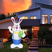 abordables Luces de paisaje-Modelo inflable de Pascua de 1,9 m/6,2 pies, mono con forma de conejo que sostiene un huevo de Pascua con luz, enchufe AU/EU/UK/US, para interiores y exteriores, patio, jardín, césped, fiesta,