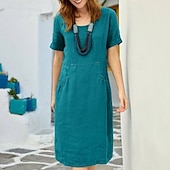 abordables Robes-Femmes Mini Robe Robes inspirées du lin Robe en coton et lin Mode Basique Moderne Vacances Quotidien Sortir Coupe régulière Uni Manche Courte Col ras du cou Jaune Orange Vert Gris Été