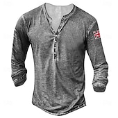 billiga Casual Henley T-shirt-Herr Knapp T-shirt Henleytröja T-shirts T-tröja Långärmad Henley Sommar Landsflagga Enfärgad / vanlig färg Mode Designer Mode Semester Gata Utekväll Mörkgrå Svart Vit Topp t-shirt för män