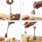 billige Kjøkkenutstyr og -redskap-eggeskallåpnersett 2 stk eggeglass for bløtkokte egg  &amp; 2 stk skjeer rustbestandig rustfritt stål passer til alle størrelser - ergonomisk design justerbar innsats for uanstrengt  &amp; presis oppsprekking