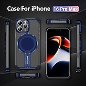 Недорогие Чехлы для iPhone-телефон Кейс для Назначение iPhone 16 Про Макс Плюс Айфон 15 Про Макс Плюс iPhone 14 13 12 Pro Max Plus Кейс на заднюю панель со стендом Магнитный Поддержка беспроводной зарядки Ретро Металл