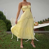economico Abiti di Laurea-Per donna Abito Midi Abito Bianco Abito da laurea Abito Sottoveste Moda Moderno Compleanno Ferie Laurea Vestibilità regolare Semplice Senza Maniche Spalline sottili Nero Bianco Giallo Blu Estate
