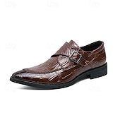 baratos Formal-sapatos formais masculinos estilo monge em couro sintético com padrão de crocodilo brilhante, design elegante com fecho de fivela para eventos empresariais e formais
