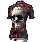 cheap Women&#039;s Jerseys-Women&#039;s Cycling Jersey Short Sleeve Bike Tee Tshirt Jersey with 3 Rear Pockets Mountain Bike MTB Breathable Quick Dry Anatomic Design Wicking Wine Red Black Red Skull Sports Clothing Apparel