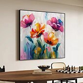 economico Quadri fiori/botanica-dipinto di fiori colorati dipinto a mano fiori selvatici dipinto fatto a mano texture 3d fiore che sboccia dipinto su tela formato extra large flora pittura a olio arte murale arte botanica