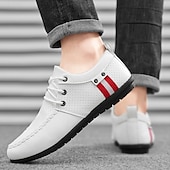 billiga Herrsneakers-Vita sportiga snörskor för män med ventilerande mesh och rödrandiga accent, perfekta för fritidskläder och sportaktiviteter