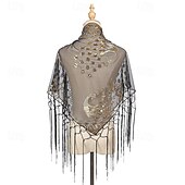 olcso Sálak és Kendők-Retró Ordító 20-as évek 1920-as évek sál Wrap Kendők A nagy Gatsby Flapper lány Flitter Rojt Női Farsang Esküvő Estély Álarcos mulatság Felnőttek Kendő