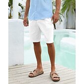 economico Vacanza-Per uomo Pantaloncini Pantaloncini di lino Pantaloncini estivi Pantaloncini da spiaggia Abbottonare Tasche Liscio Comfort Traspirante Breve Da mare Per eventi Spiaggia Hawaiano Boho Nero Bianco