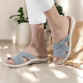 preiswerte Komfortsandalen-Damen Sandalen Hausschuhe Slippers Boho Flache Sandalen Hausschuhe im Freien Täglich Strand Feste Farbe Sommer Keilabsatz Klassisch Brautkleider schlicht PU Schwarz Weiß Rosa