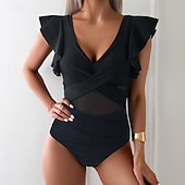abordables Maillots de bain une pièce-Femmes Maillots de Bain Une Pièce Maillot de bain Patchwork Tropical Tenues de plage Bloc de Couleur Fil en V Sans manches Maillots de bain