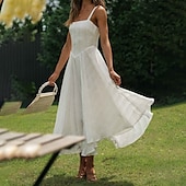 economico Abiti di Laurea-Per donna Abito Midi Abito Bianco Abito da laurea Abito Sottoveste Moda Compleanno Ferie Data Vestibilità regolare Semplice Senza Maniche Spalline sottili Bianco Estate