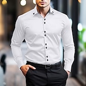 voordelige Overhemden voor heren-Voor heren Overhemd Effen Bruiloft Werk Licht Blauw Zwart Wit Lange mouw Verspreide kraag Zomer Lente Kleding