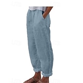 baratos Calças de Luxo-Mulheres Calça verão 100% Algodão Cintura Alta Côr Sólida Perna larga Secagem Rápida Macio Respirável Micro-Elástica Casual Atlético Roupa Esportiva Branco Azul Verde Cáqui Primavera Outono Ajuste