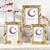 cheap Picture Frames-Ramadan Gold Resin Photo Frame, Vintage Picture Frame 4x6, 5x7, 6x8 Inch, Horizontal and Vertical Display, Islamic Festive Home Decor for Bedroom, Study, Office Desk