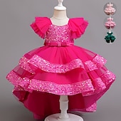 cheap Party Dresses-Kids Girls&#039; Party Dress Sequin Sleeveless Wedding Special Occasion Sequins Ruched Zipper Adorable Sweet Polyester Asymmetrical Party Dress Tulle Dress Summer Spring Fall 4-12 Years Pink Purple Green