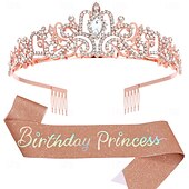 economico Forniture per Festa di Compleanno-set di accessori da 2 pezzi per compleanno principessa - cerchietto e fascia con strass per donne e ragazze
