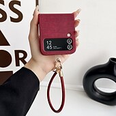 お買い得  サムスン用ケース-電話 ケース 用途 サムスンのギャラクシー Zフリップ7 Zフリップ6 Z Flip 5 Z Flip 4 バックカバー リストストラップ付き 耐衝撃 レトロ風 PUレザー
