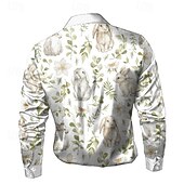 preiswerte Herren Satin Hemd-Ostern Herren Hase Lily Blumen Satinhemd Kleidhemd Knopfhemd Langarm Modisch lässig Urlaub Ferien Sommer Frühling Umlegekragen Hemden mit Kragen 3D-Druck Weiß