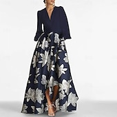 abordables Longueur du plancher-Robe mère de la mariée A-line élégante vintage décolleté en V longueur sol charmeuse manches longues avec ceinture  ruban robe de derby robe de course 2025