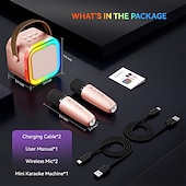 abordables Microphones-Mini machine de karaoké portable Bluetooth, mini microphone de karaoké, haut-parleur de chant avec 2 micros sans fil et lumière pour tous les smartphones