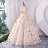 cheap Prom Dresses-Ball Gown A-Line Quinceanera Dresses Elegant Dress Wedding Wedding Guest Floor Length Sleeveless Spaghetti Strap Polyester Backless with Pleats Sequin