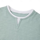 billiga Bomull och linne T-shirts-Herr Skjorta T-shirt med V-ringad Kortärmad tröja Kortärmad V-hals Sommar Vår Ensfärgat Lappverk Dagligen Ledigt Gatustil falska två stycken Utomhus Gata Casual Ljusblå Ljusgrön Mörkgrå Topp t-shirt