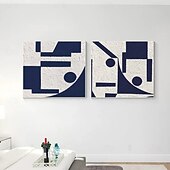 levne Zátiší-sada 2 kusů bílá modrá olejomalba ručně malovaná texturovaná minimalistická malba moderní námořnická modř olejomalba nástěnné umění abstraktní malba pro obývací pokoj nástěnná umělecká výzdoba