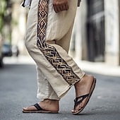 preiswerte Retro-Herren Leinenhosen Hose Sommerhose Kordelzug Elastischer Bund Gerader Schnitt Einfach Komfort Atmungsaktiv Volle Länge Lässig Täglich Ferien Mode Klassicher Stil Beige