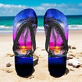 billige Grafiske utskriftssko-unisex tropiske solnedgangsflip flops – livlige strandsandaler med palmetretrykk for sommer-, basseng- og ferieklær