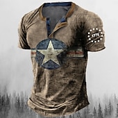 billige Vintage og retro-Herre Grafisk Stjerne Henly-skjorte T-skjorter Kortermet 3D-utskrift Mote Designer Bekvem utendørs Avslappet Daglig Sommer Blå Brun Grønn Militærgrønn Henley Henley T-skjorte