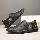cheap Men&#039;s Slip-ons &amp; Loafers-Men&#039;s Beige Genuine Faux Leather Moccasins – Handmade Stitching Casual Slip-On Driving Shoes for Outdoor &amp; Trave