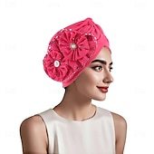 abordables Fascinators-Coiffure Mélange Polyester / Coton Chapeau souple Turbans Mariage Église Avec Perlage Paillettes Casque Couvre-chef
