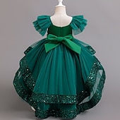 cheap Party Dresses-Kids Girls&#039; Party Dress Sequin Sleeveless Wedding Special Occasion Sequins Ruched Zipper Adorable Sweet Polyester Asymmetrical Party Dress Tulle Dress Summer Spring Fall 4-12 Years Pink Purple Green