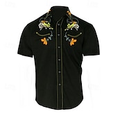cheap Men&#039;s Western Shirts-Men&#039;s Floral Graphic Prints Shirt Western Shirt Cowboy Shirt Short Sleeve Fashion Streetwear Designer Outdoor Street Daily Summer Spring Turndown Print Black Yellow Blue Purple Gray