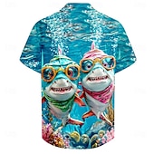 halpa Ocean Print-Miesten Hai valtameri Merenelävät Paita Kuubalainen paita Havaiji paita Lyhythihainen Havaijilainen Loma Pyhäpäivä Ranta-asut Kesä Kevät Camp Collar -paita 3D-tulostus Sininen