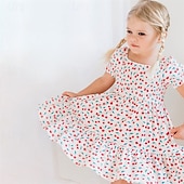 abordables Robes Décontracté-Enfants Fille Robe Fleuri Manche Courte Extérieur Occasionnel Mode Adorable 100% Coton Mi-long Robe Décontractée Robe trapèze Été 4 ans et + Rose Claire Rouge Bleu