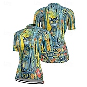 お買い得  ウィメンズジャージ-女性用 サイクリングジャージー 半袖 バイク Tシャツ ジャージー 3つのリアポケット付き マウンテンサイクリング 高通気性 速乾性 人間工学デザイン ウィッキング ブルー ミントグリーン ダークグリーン 猫 スポーツ 衣類