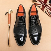 economico Formale-scarpe oxford da uomo in pied de poule bianco e nero con dettagli in vernice, elegante design con lacci per eventi formali alla moda